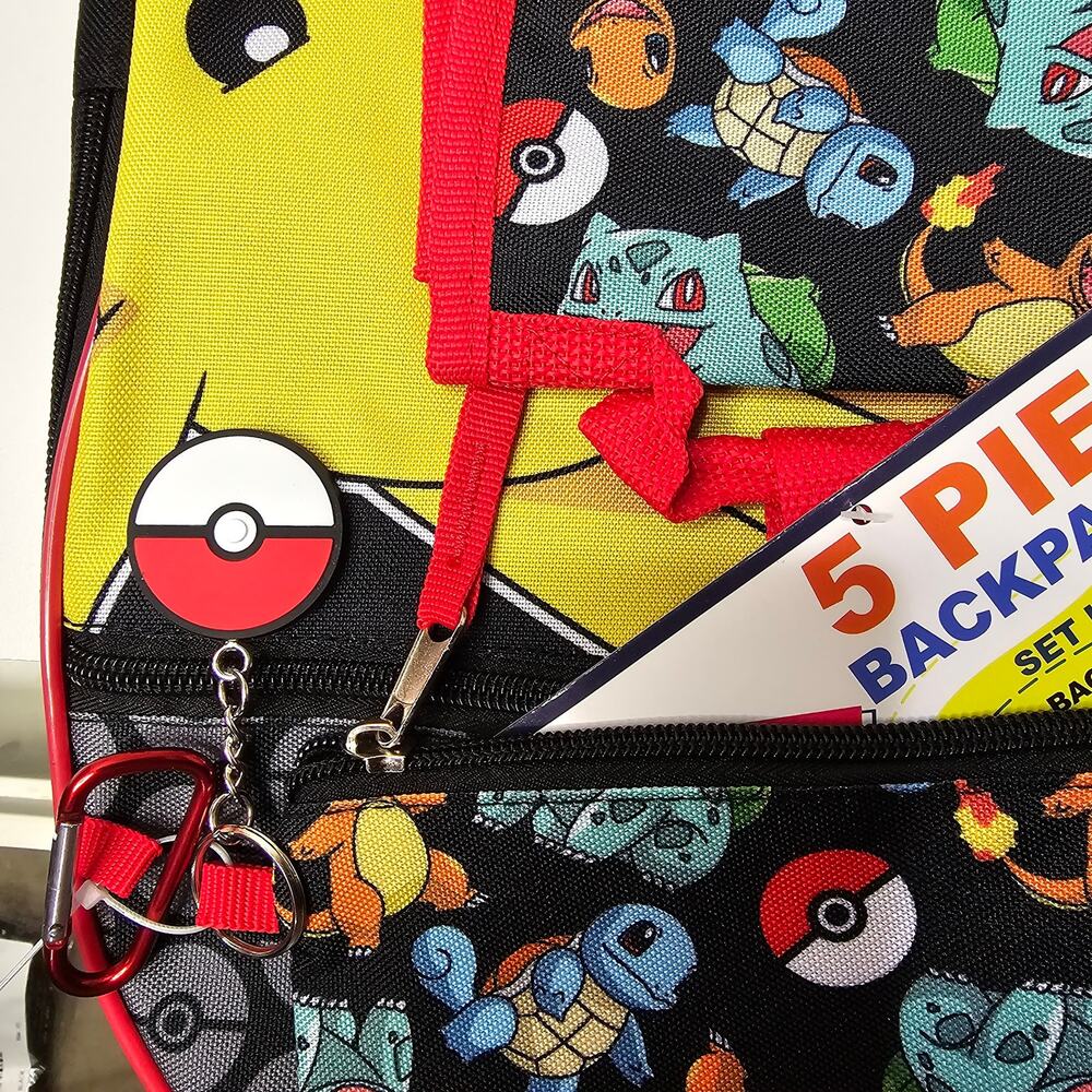 Pokemon 5 pc Backpack Set Tossed Charecter Design NWT - Picture 6 of 7